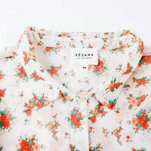 Womens Sezane Peach/Beige Floral LS Button Down Shirt Size 44 (~12/14)